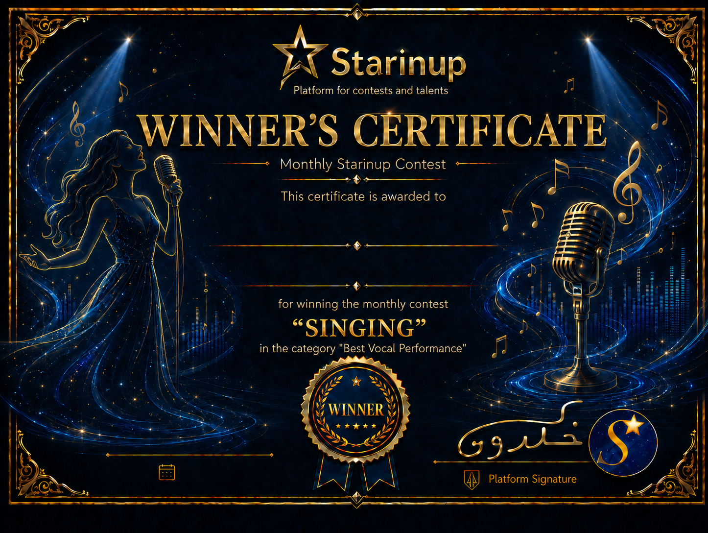 Singing winner certificate